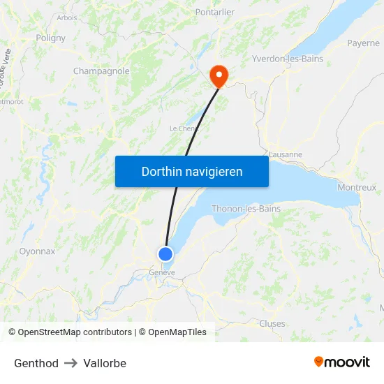 Genthod to Vallorbe map