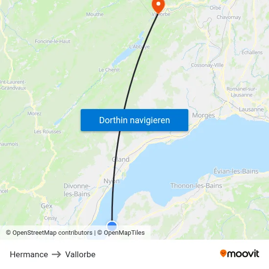 Hermance to Vallorbe map