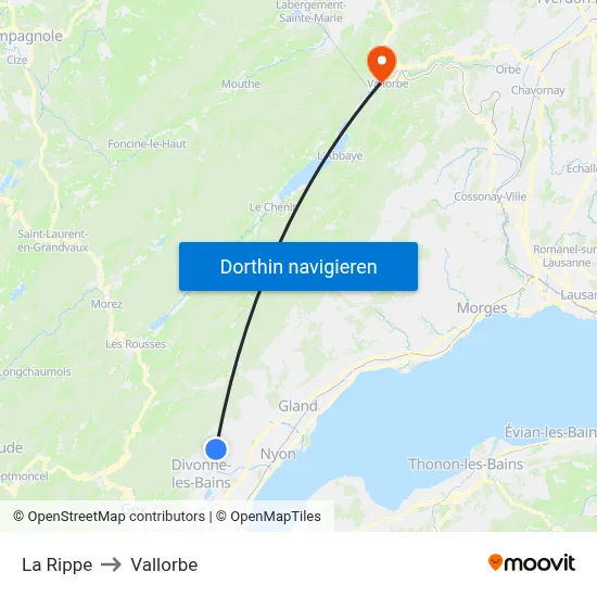 La Rippe to Vallorbe map