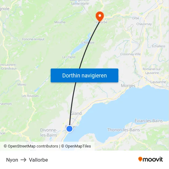 Nyon to Vallorbe map
