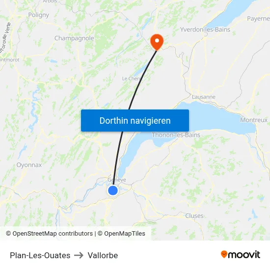 Plan-Les-Ouates to Vallorbe map