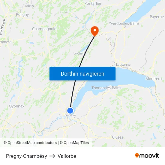 Pregny-Chambésy to Vallorbe map