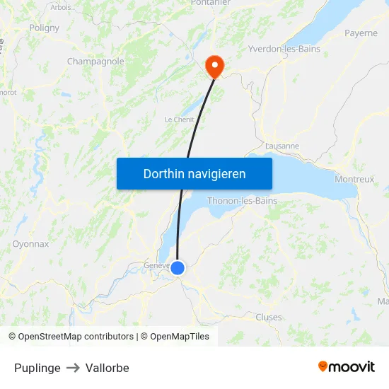 Puplinge to Vallorbe map