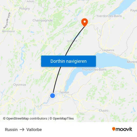 Russin to Vallorbe map