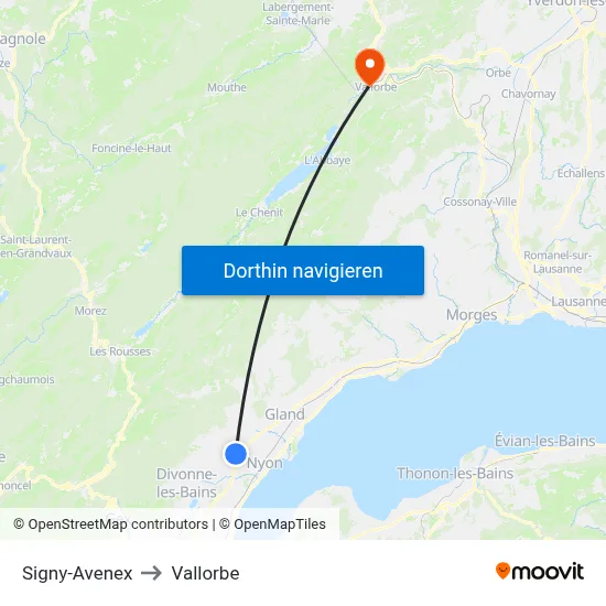 Signy-Avenex to Vallorbe map