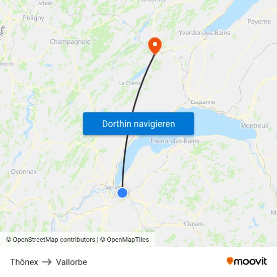 Thônex to Vallorbe map