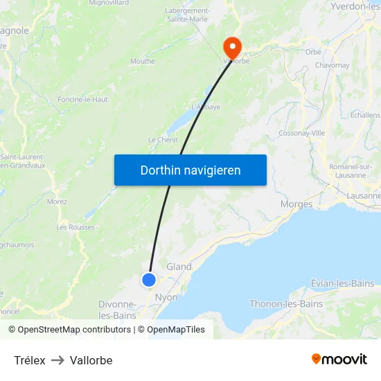 Trélex to Vallorbe map