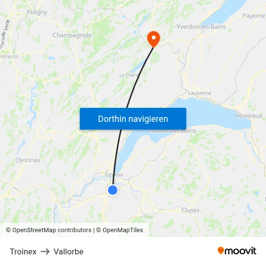 Troinex to Vallorbe map