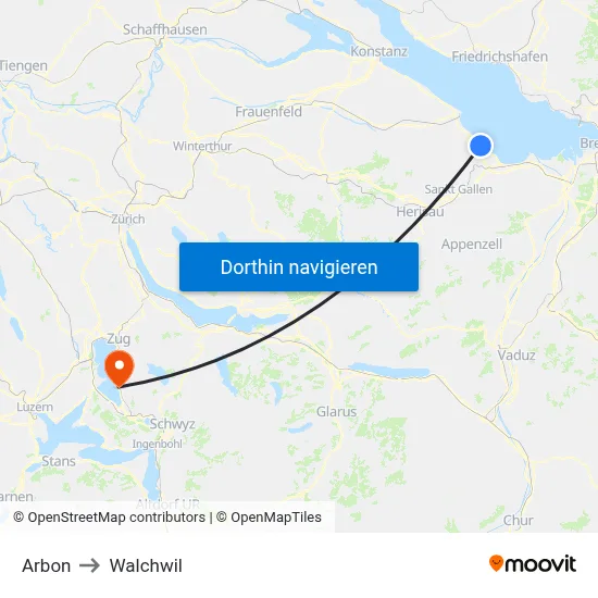 Arbon to Walchwil map