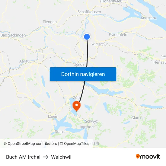 Buch AM Irchel to Walchwil map