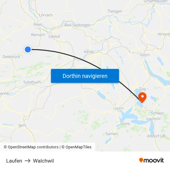 Laufen to Walchwil map