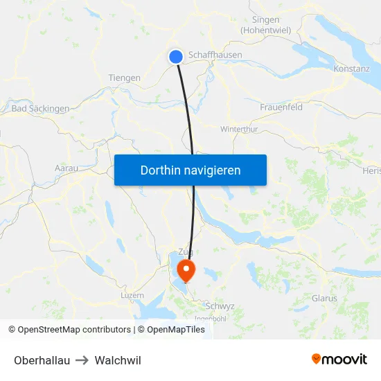 Oberhallau to Walchwil map