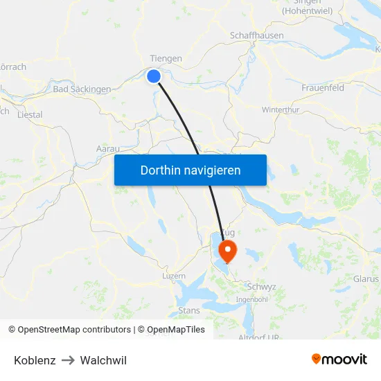 Koblenz to Walchwil map