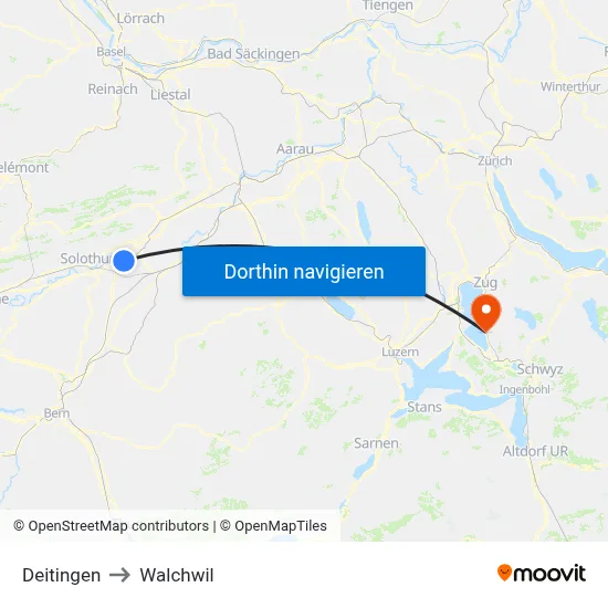 Deitingen to Walchwil map