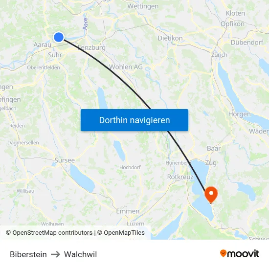 Biberstein to Walchwil map