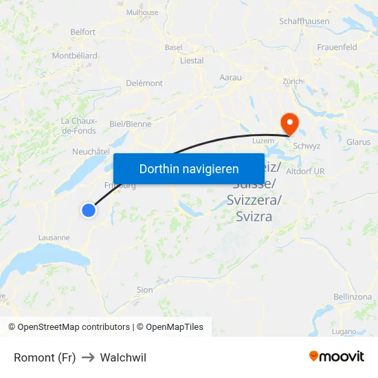 Romont (Fr) to Walchwil map