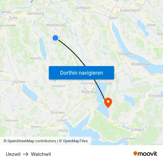 Uezwil to Walchwil map