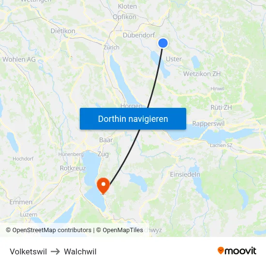 Volketswil to Walchwil map