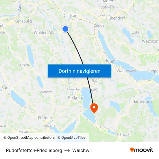 Rudolfstetten-Friedlisberg to Walchwil map