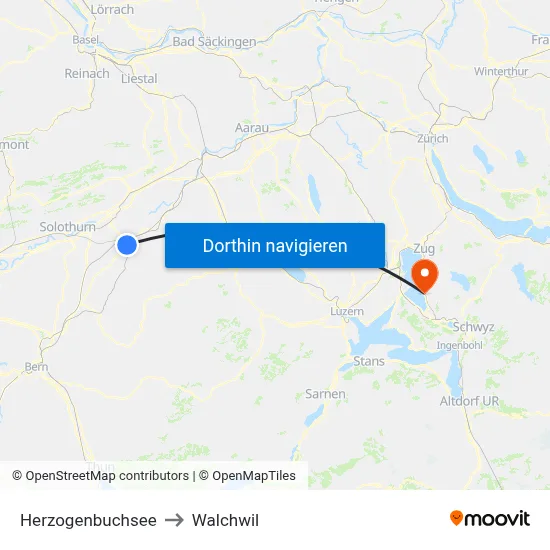 Herzogenbuchsee to Walchwil map