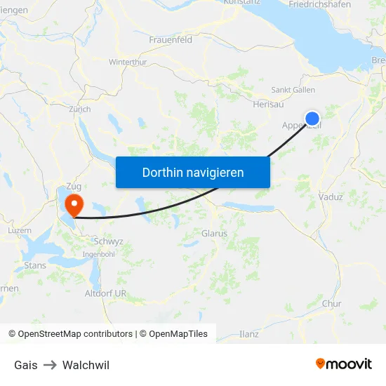 Gais to Walchwil map