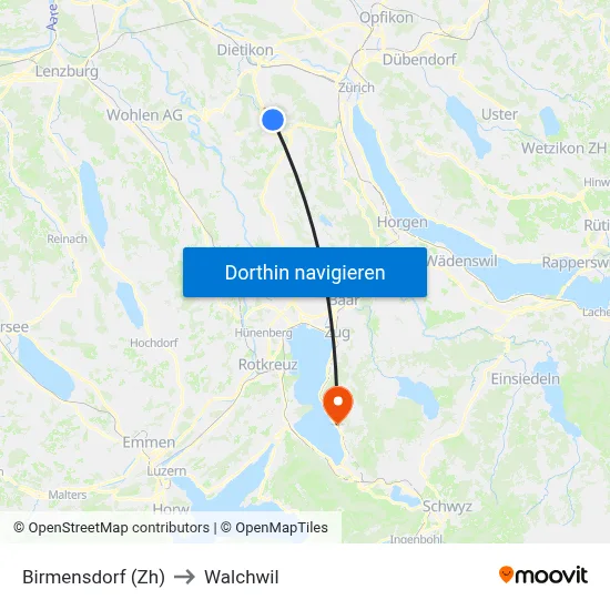 Birmensdorf (Zh) to Walchwil map