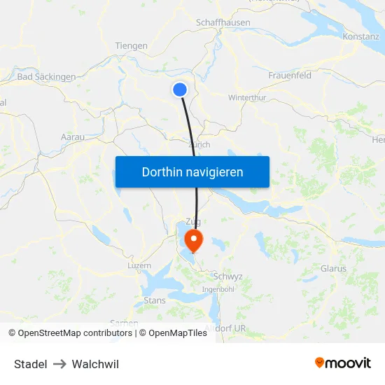 Stadel to Walchwil map