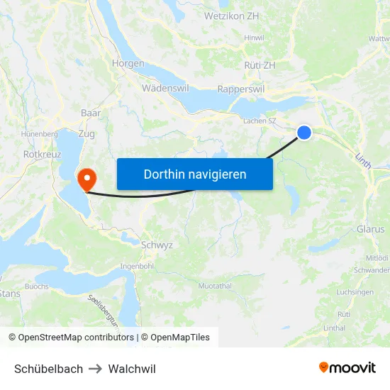 Schübelbach to Walchwil map