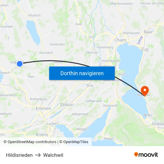 Hildisrieden to Walchwil map