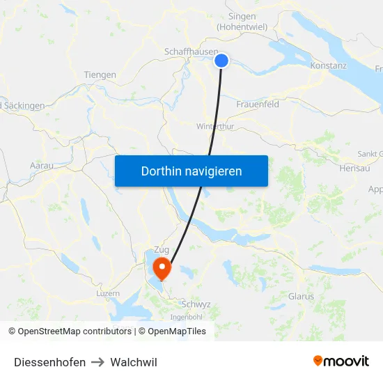 Diessenhofen to Walchwil map