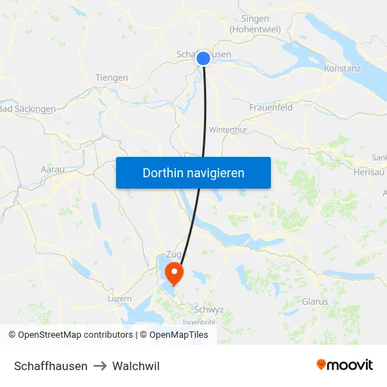 Schaffhausen to Walchwil map