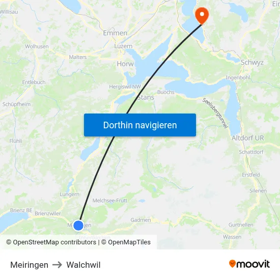 Meiringen to Walchwil map