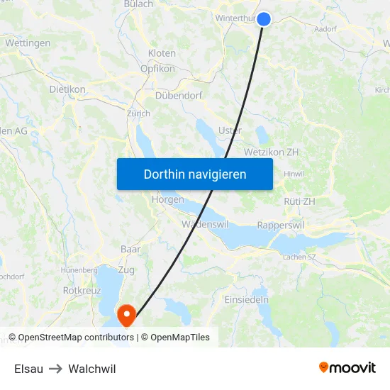 Elsau to Walchwil map