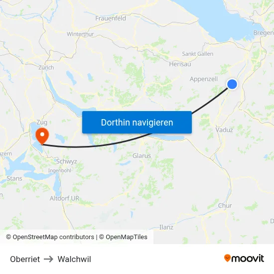 Oberriet to Walchwil map