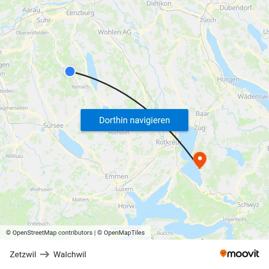 Zetzwil to Walchwil map