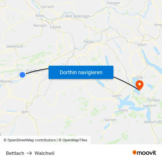 Bettlach to Walchwil map