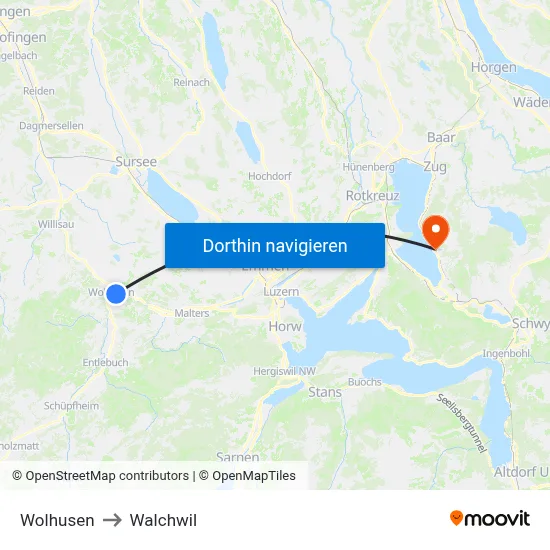 Wolhusen to Walchwil map