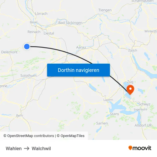 Wahlen to Walchwil map