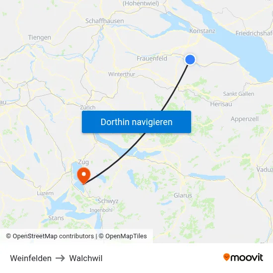 Weinfelden to Walchwil map