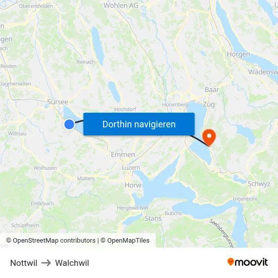Nottwil to Walchwil map