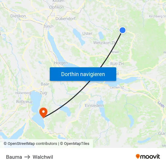 Bauma to Walchwil map
