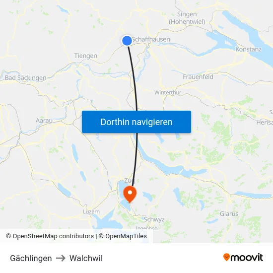 Gächlingen to Walchwil map