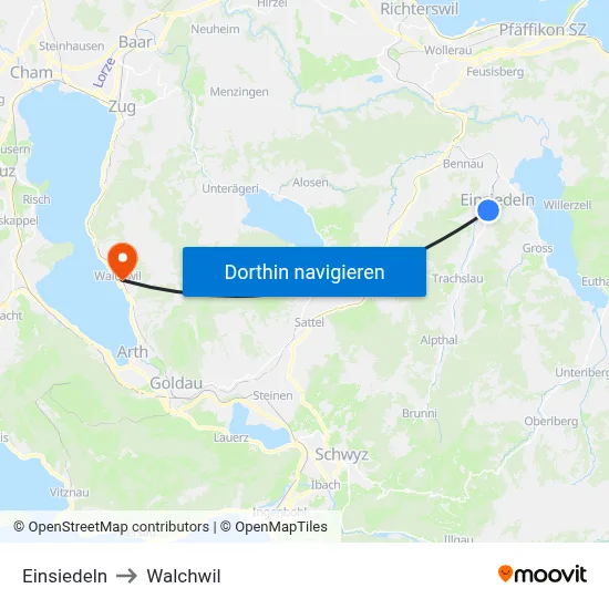 Einsiedeln to Walchwil map