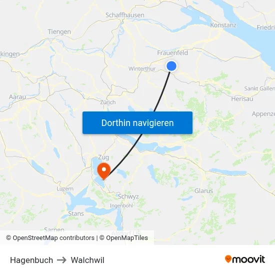 Hagenbuch to Walchwil map