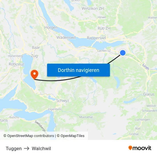 Tuggen to Walchwil map