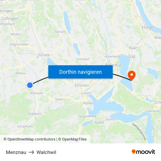 Menznau to Walchwil map