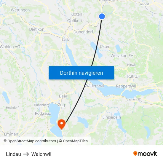 Lindau to Walchwil map
