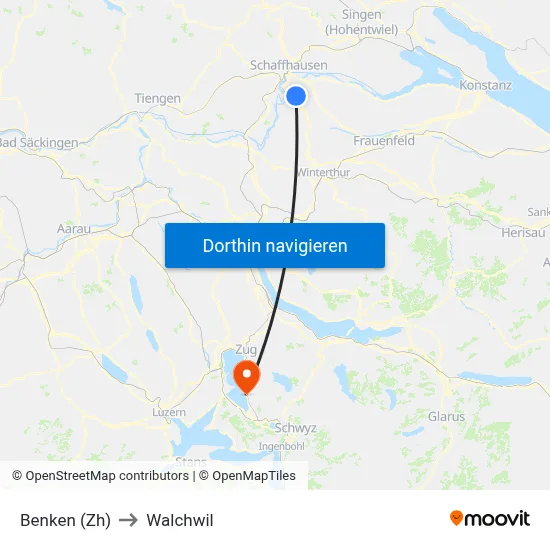 Benken (Zh) to Walchwil map