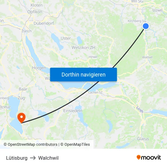 Lütisburg to Walchwil map