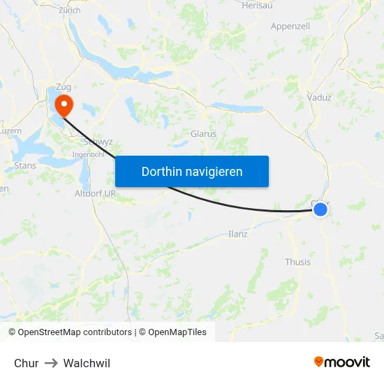 Chur to Walchwil map